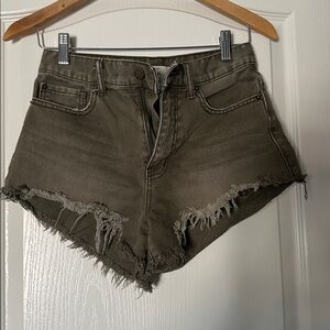 BDG from Urban Outfitters Green Distressed Jean Shorts with Raw Hem